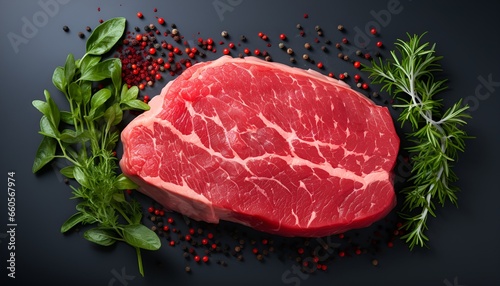 raw beef steak on a slate board