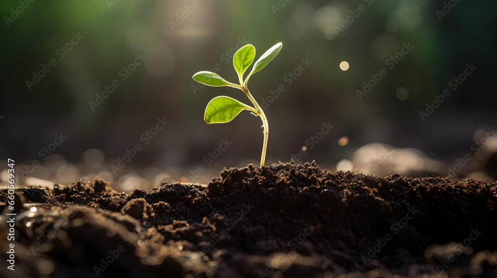 Fototapeta premium young plant growing in a field with Sunlight