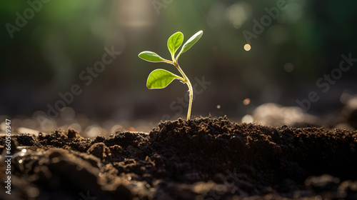 young plant growing in a field with Sunlight