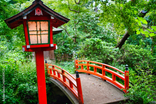 Bridge in Todoroki Fudoson. A traditional Japanese shrine .