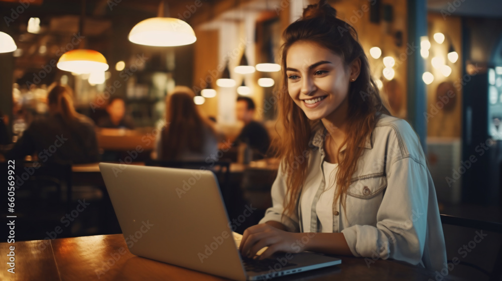 smiling girl with laptop infront