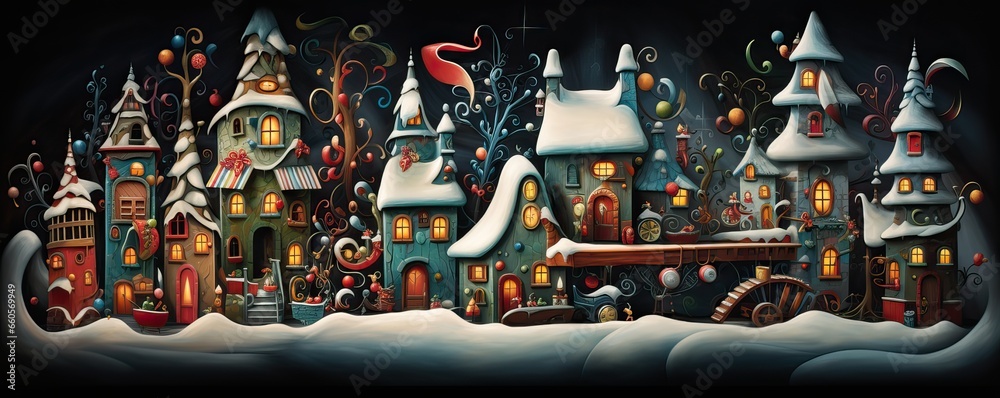 Obraz premium fairy tale town with houses and decorations .Christmas wallpaper.