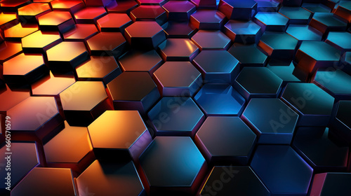 Abstract colorful iridescent reflective metallic hexagonal tile pattern background