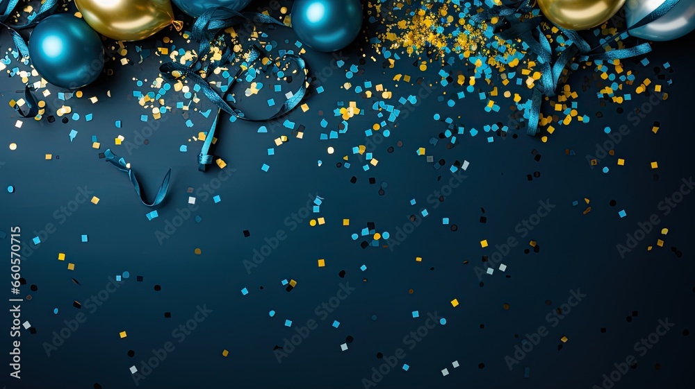 Holiday template background with confetti on blue Holiday template background with confetti on blue