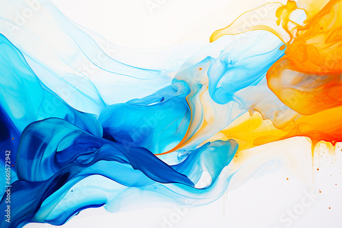 Abstract blue orange color art painting texture watercolor swirl waves liquid splashes