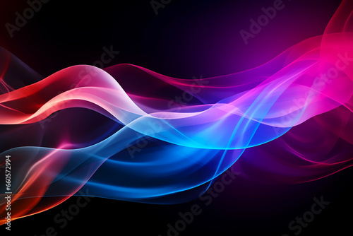 Smoke abstract Colorful blue purple pink gold wave on black background curves backdrop