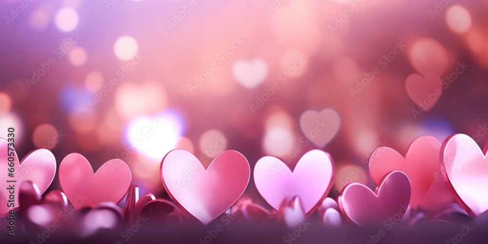 Light pink bokeh valentine background, Abstract background with pink hearts bokeh, Valentine's Day Wallpaper, generative ai - obrazy, fototapety, plakaty 