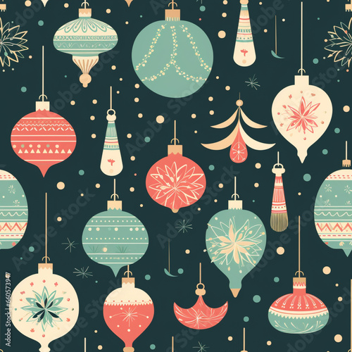 Vintage Christmas decor with balls, seamless pattern illustration