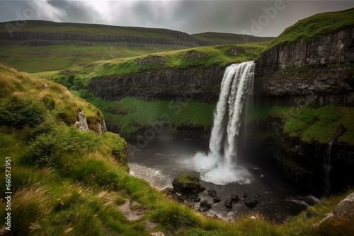 Stunning Irish waterfall. Generative AI