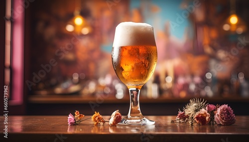 Beer on a bar with a warm coloured background