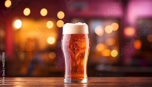 glass of beer on the table with a blurred background
