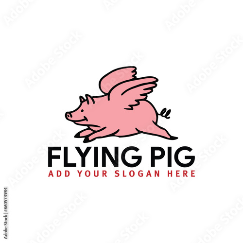 pig flying logo design vector