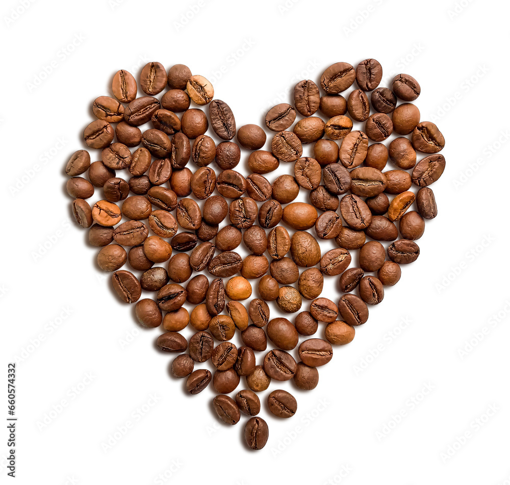 Heart of coffee beans on a white background Heart of coffee beans on a white background