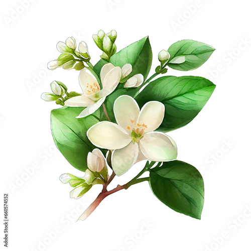 Jasmine's Watercolor Allure: A Botanical Delight