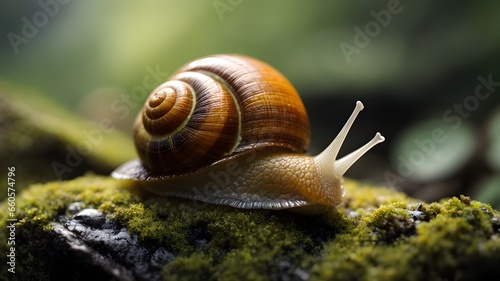 snail on a stone. Snail crawling on a stone in nature. Ai ganerated image