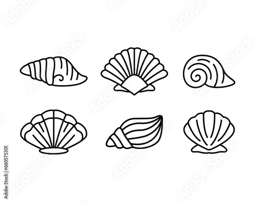illustration of seashell simple line design vector icon collections outline set
