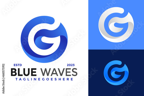 Letter G Blue Wave Colorful Business Company Logo design vector symbol icon illustration