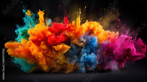 Exlosion of colored powder on black background