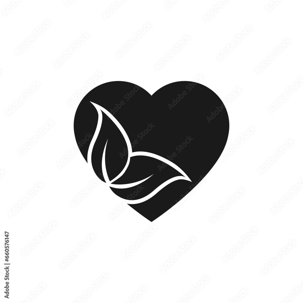 Leaf and heart icon. Green love symbol logo template vector. Leaf and heart icon. Green love symbol logo template vector.