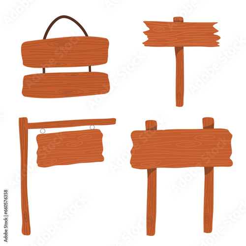 Set Wooden board illustration. Set Rustic board, plank with place. Horizontally located wooden boards.