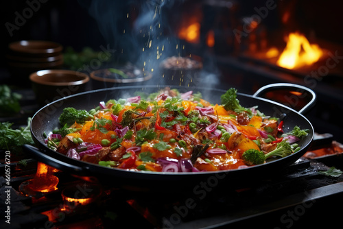 Stewed vegetables in a frying pan, vegetable ratatouille