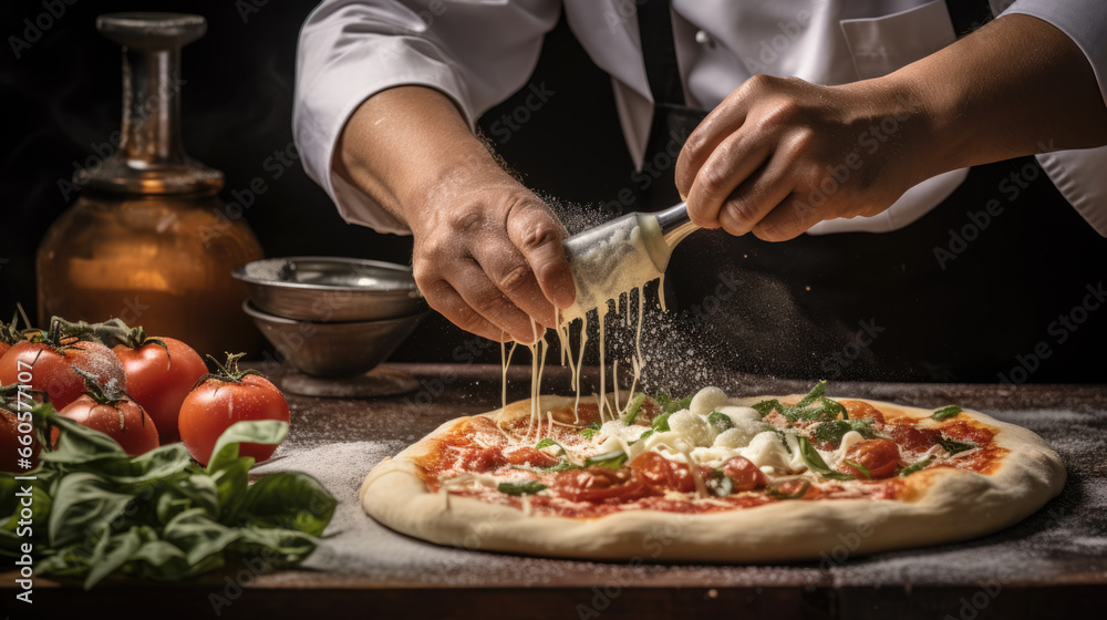 Chef makes Italian pizza