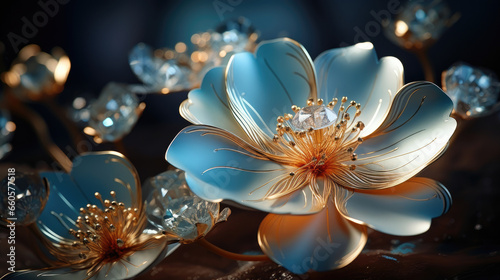 a close up of a flower on a table.   Illustration of a Cyan color flower  Perfect for Wall Art.