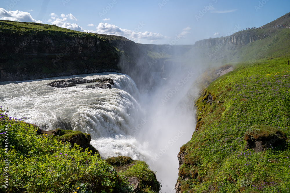 Close up view of one of the waterfalls at Gullfoss, Iceland