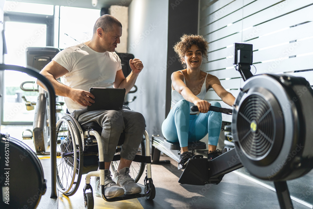 Physically Fit Rider Physically, challenged fitness instructor trains his female client ...