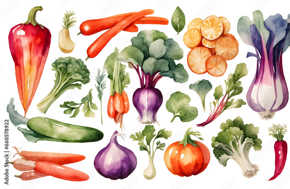 Set of watercolor vegetables isolated on transparent background Set of watercolor vegetables isolated on transparent background
