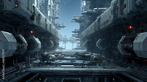 Inside spaceship a man standing inside of a large space ship, detailed spaceship interior, detailed digital concept art, space station interior, future science fiction. game cg, sci-fi space game art,