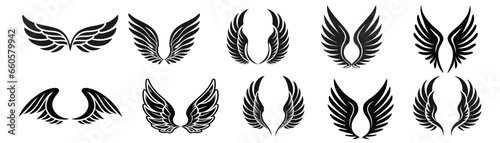 set of silhouettes of feathers