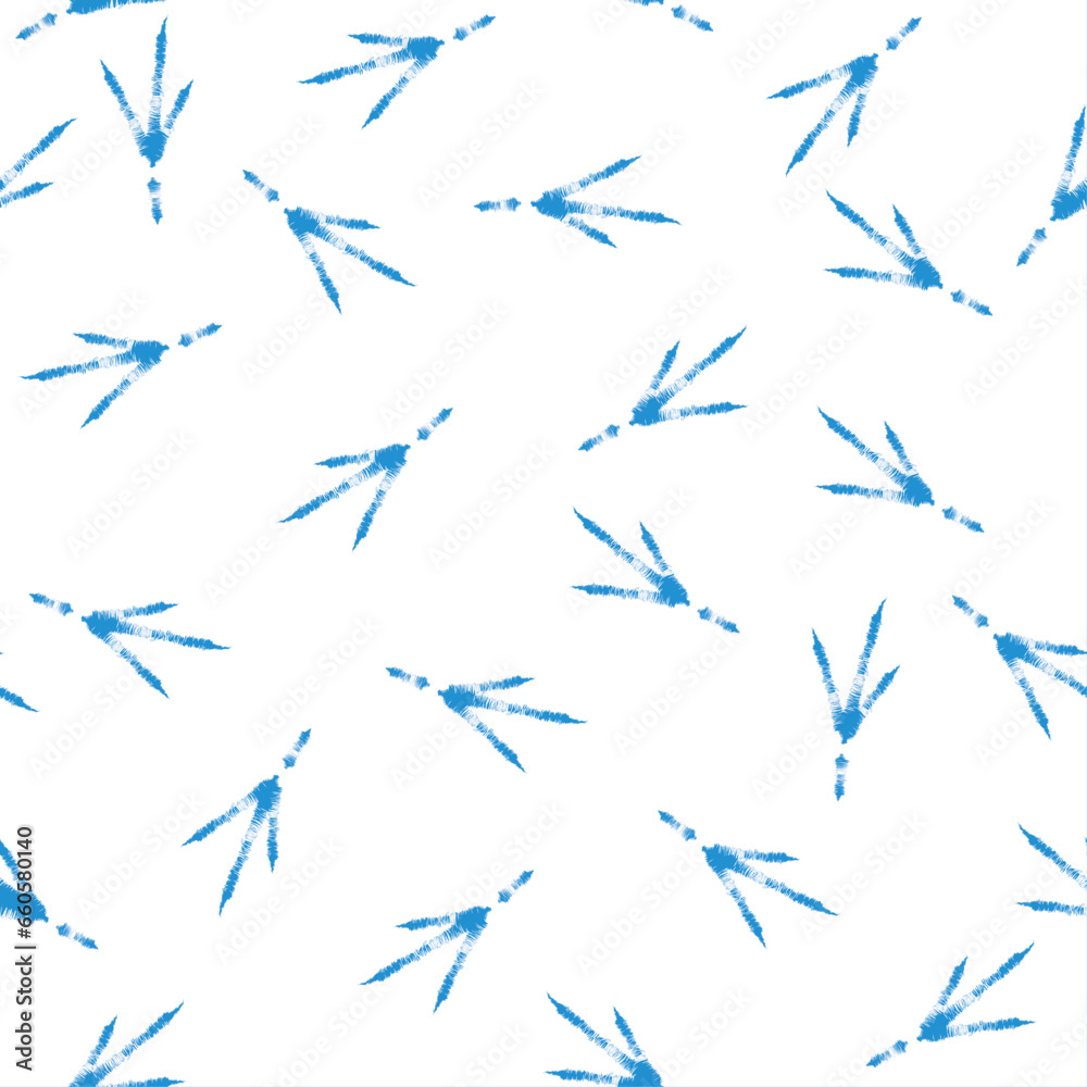 blue bird paw prints on a white background - obrazy, fototapety, plakaty 
