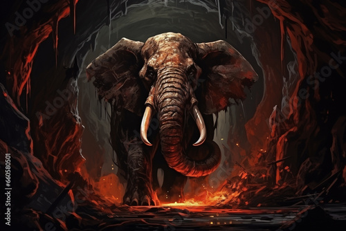 illustration of elephant in a cave advancing