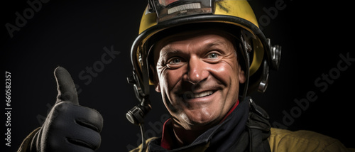 Firefighter portrait on duty with thumb up © MP Studio