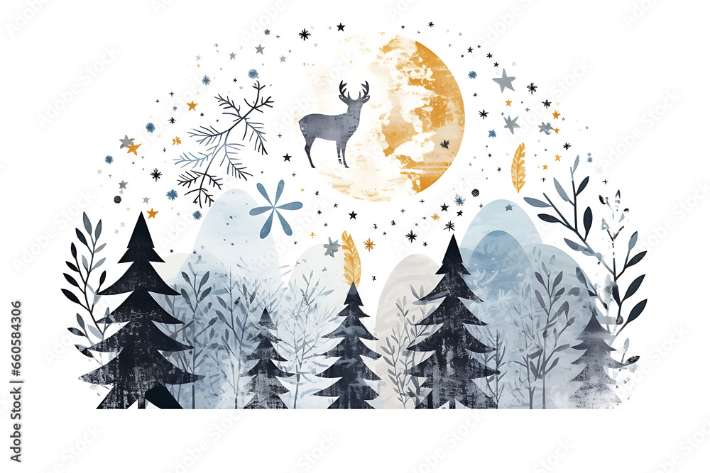Illustration with winter elements on a white background.