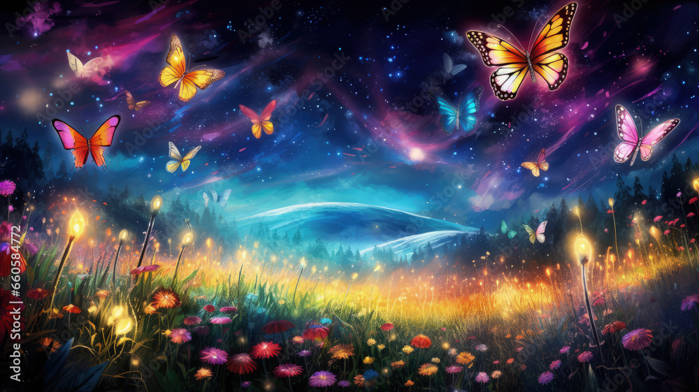 Fototapeta premium fantasy butterflies in the forest background