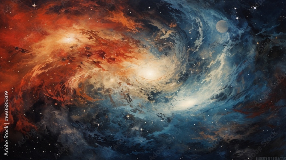 Fototapeta premium A mesmerizing array of swirling galaxies set against cosmic darkness.