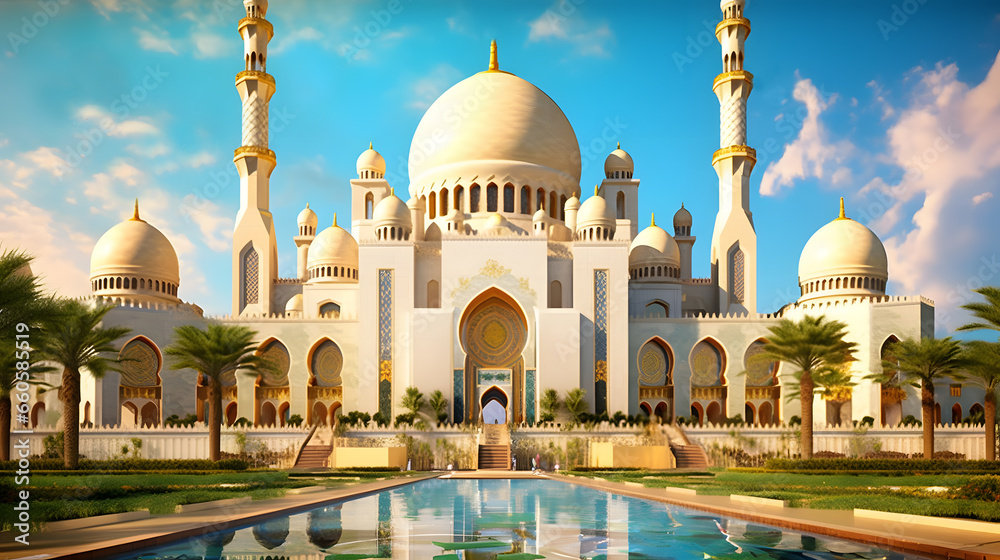 Fototapeta premium Mosque with blue sky an sunset