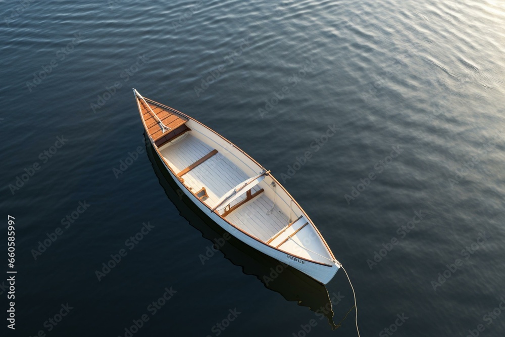 Top view of white wooden row boat. Generative AI
