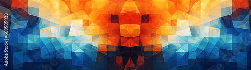 Abstract colored shapes in orange and blue on window, as mosaic, background, texture photo