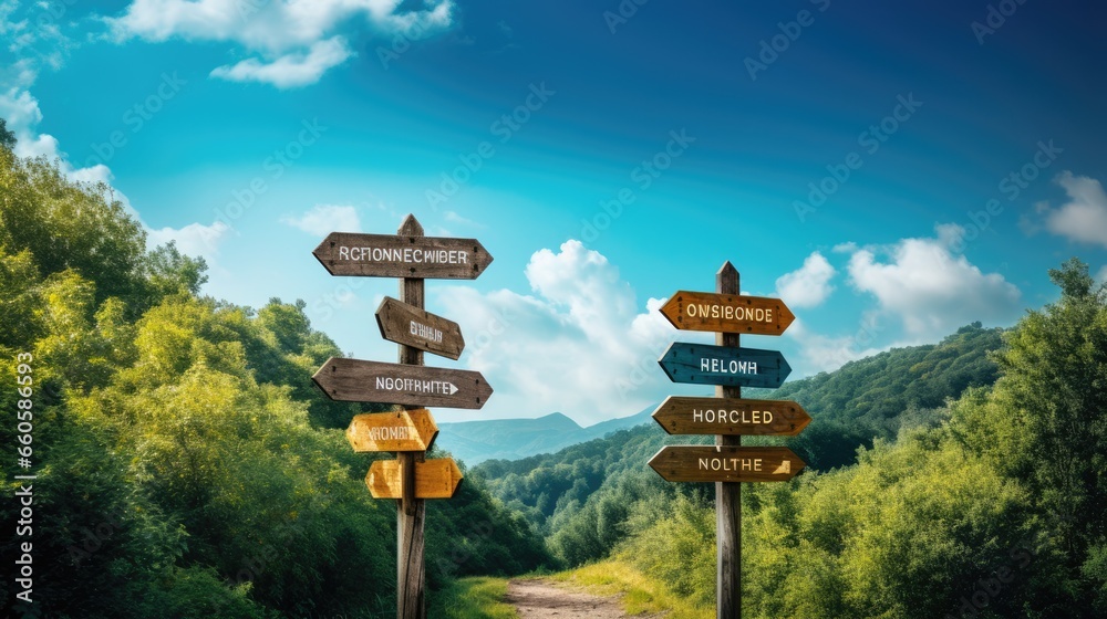 Photo that symbolizes direction signs - fictional stock photo