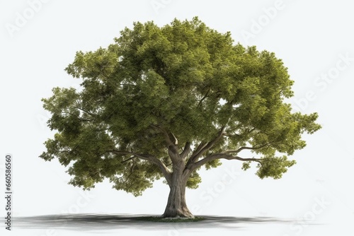 3D illustration of a green oak tree against a white transparent background. Generative AI