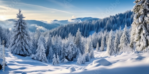 Stunning Panorama of Snowy Landscape in Winter in Black Forest - Winter Wonderland
