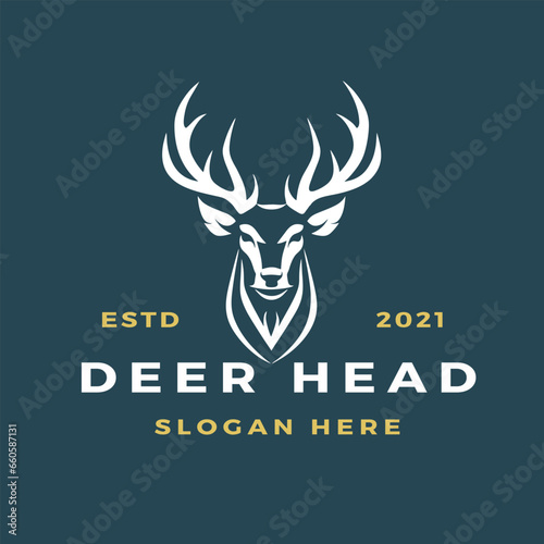 Deer Head Logo Design. Deer Logo Vector illustration. Stylized geometric shape deer logotype.