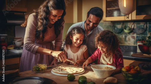 Happy family are cooking together in the kitchen.