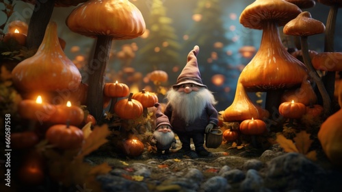 pumpkins gnomes in the style of smokey background.Generative AI photo
