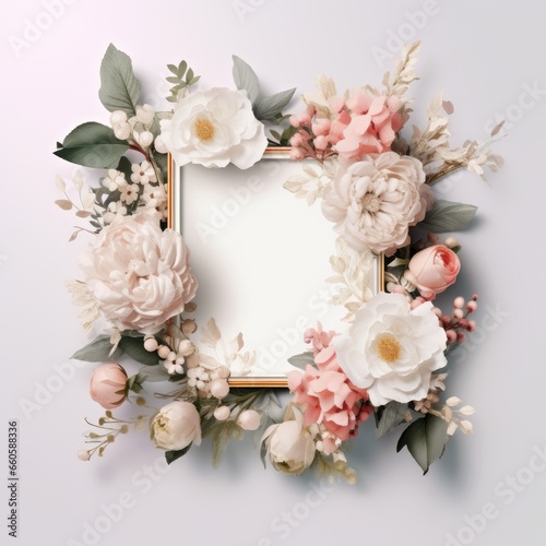 Beautiful Square floral frame white background. Generative AI image weber. © Summit Art Creations