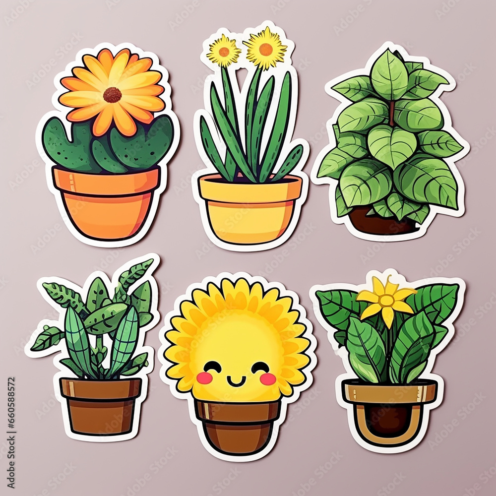 sticker happy plants created with Generative Ai sticker happy plants created with Generative Ai