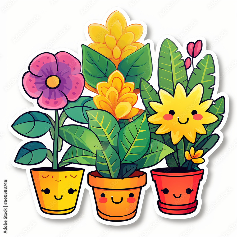 sticker happy plants created with Generative Ai